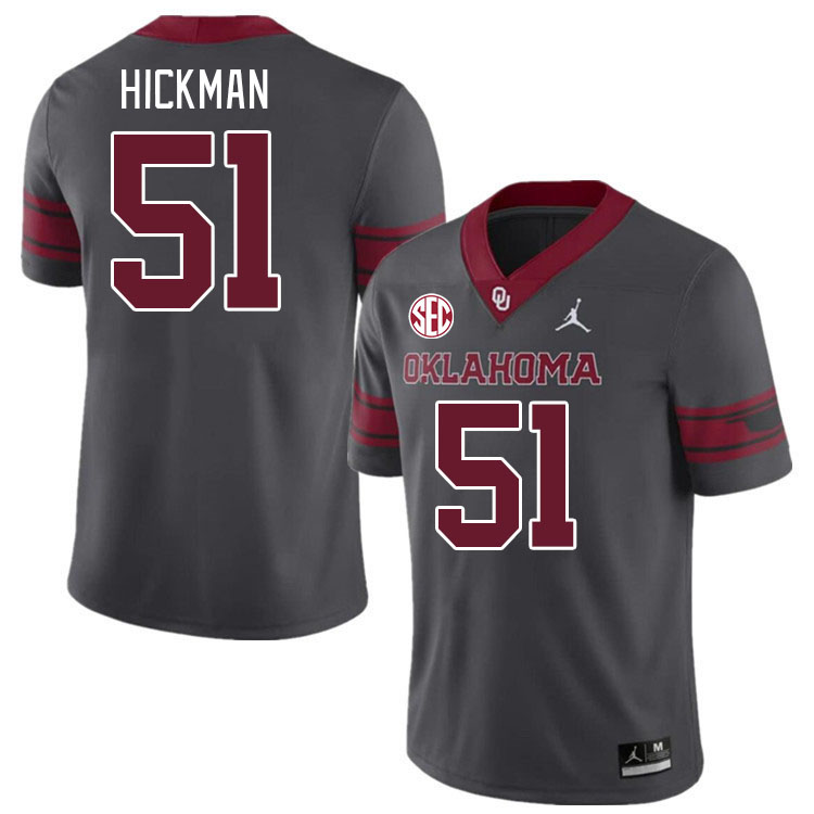 Men #51 Branson Hickman Oklahoma Sooners 2024 SEC Conference College Football Jerseys-Charcoal